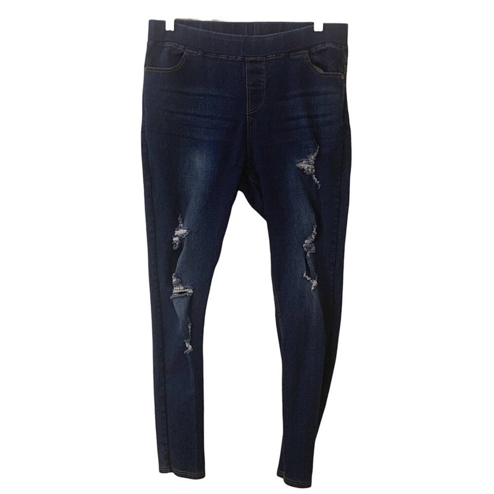 JVINI Fashion Women's Blue Jean Jegging Distressed Skinny High-Rise, Size 1XL